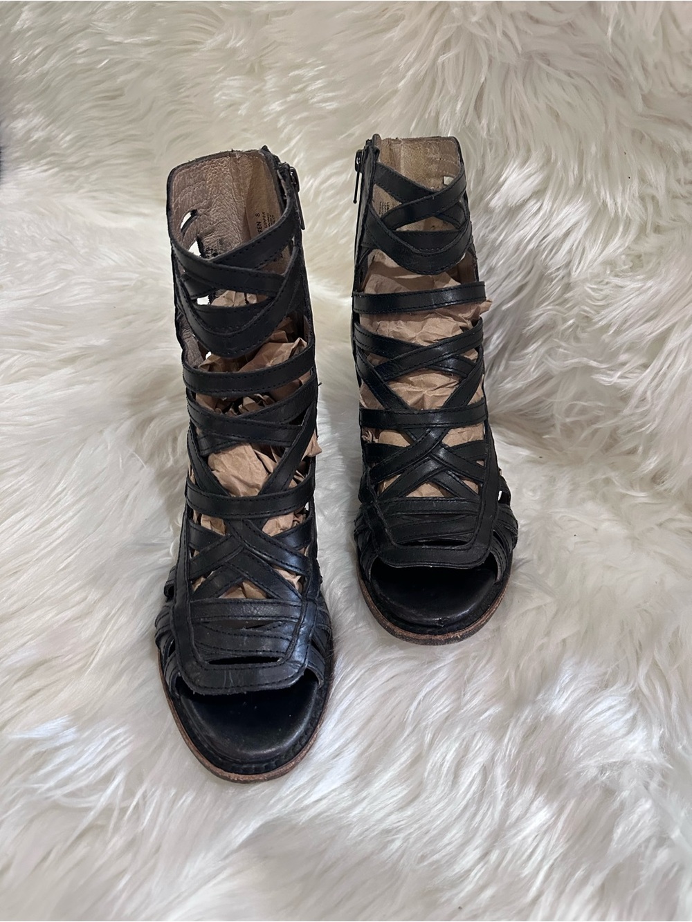 Freebird by Steven Queen Black Strappy Peep-Toe Gladiator